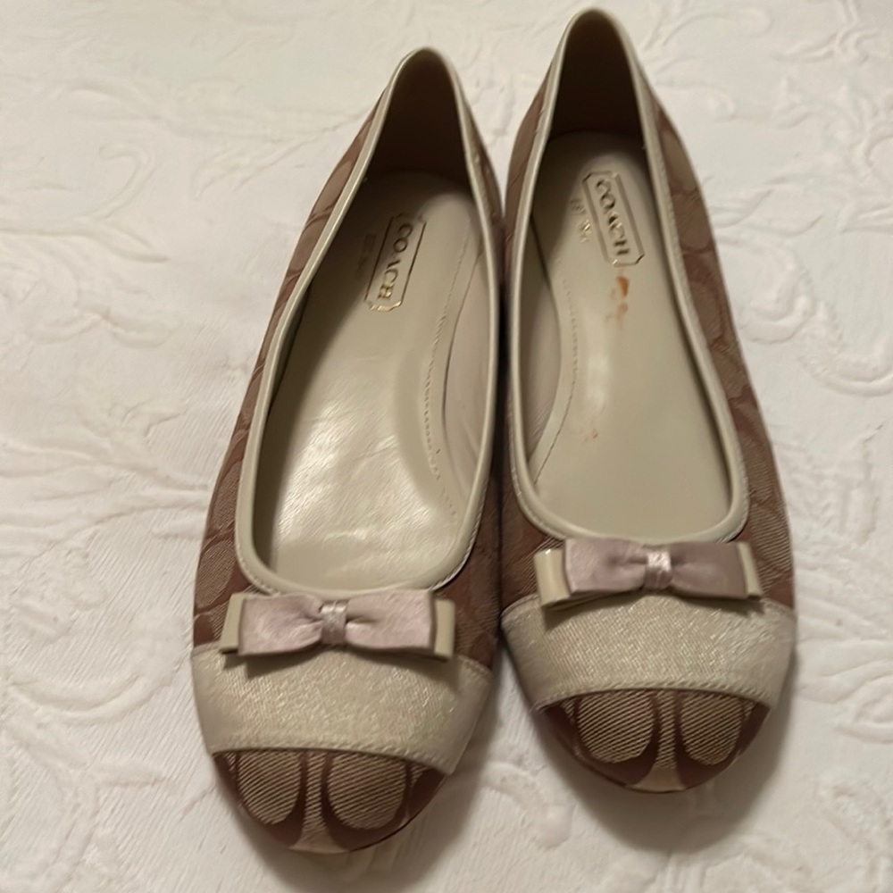 Coach Brown and Cream Flats with Bow